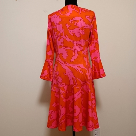 JULIE  Brown  New York Neon Pink and Orange Dress Sz M - Picture 2 of 9